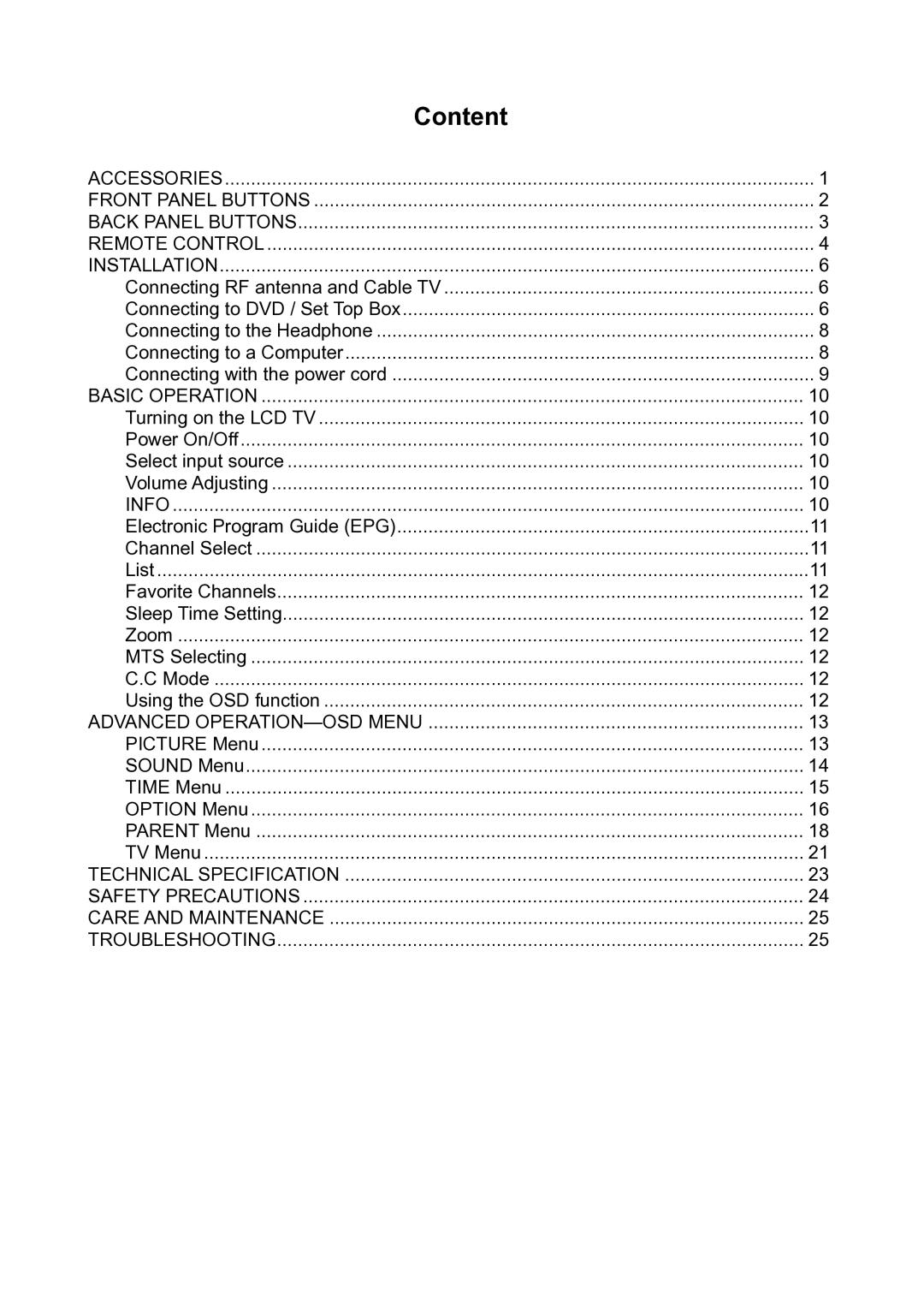 V7 LTV19HD manual Content 