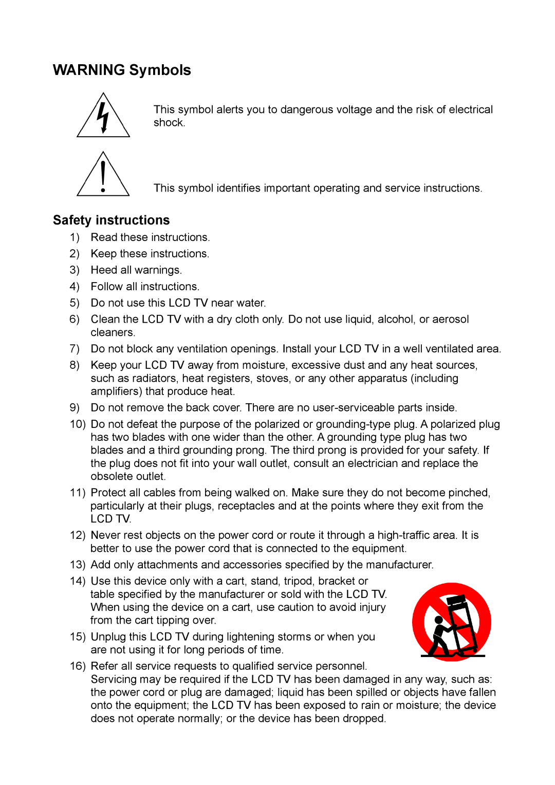 V7 LTV22HD manual Safety instructions, Lcd Tv 