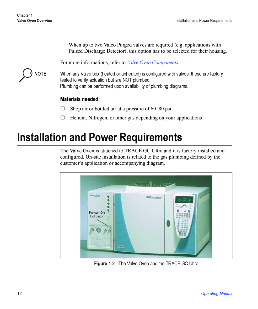 Valco electronic Valve Oven manual Installation and Power Requirements, Materials needed 