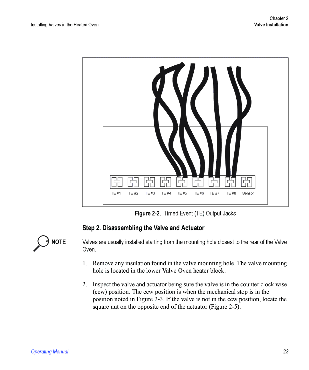 Valco electronic Valve Oven manual Disassembling the Valve and Actuator, Timed Event TE Output Jacks 