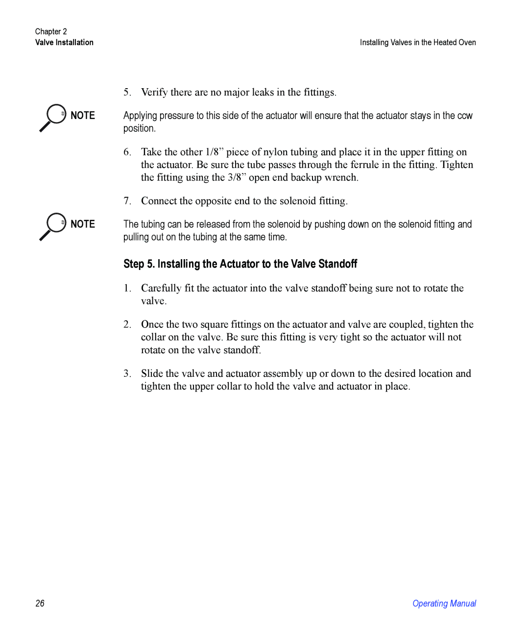 Valco electronic Valve Oven manual Installing the Actuator to the Valve Standoff 