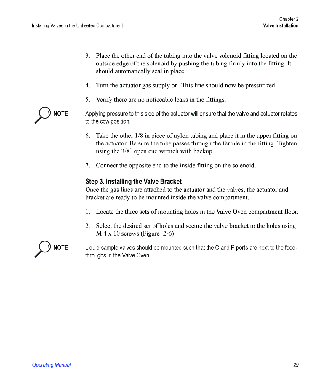 Valco electronic Valve Oven manual Installing the Valve Bracket 