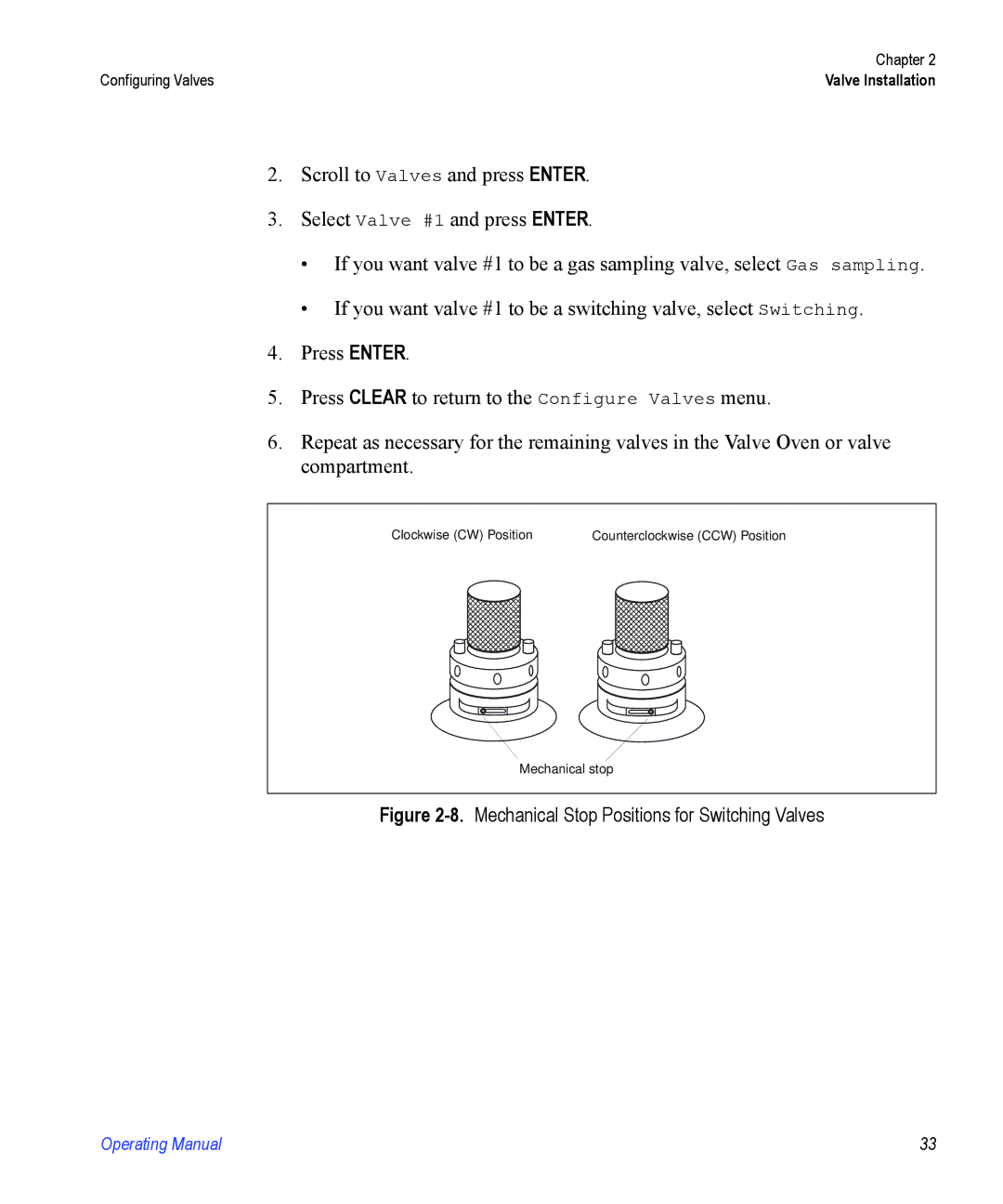 Valco electronic Valve Oven manual Mechanical Stop Positions for Switching Valves 