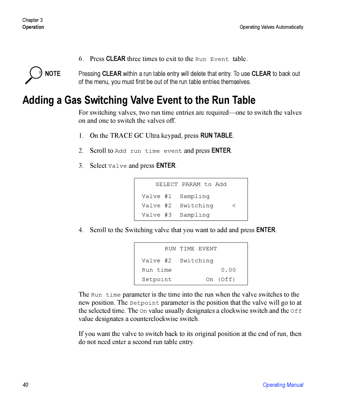 Valco electronic Valve Oven manual Adding a Gas Switching Valve Event to the Run Table 