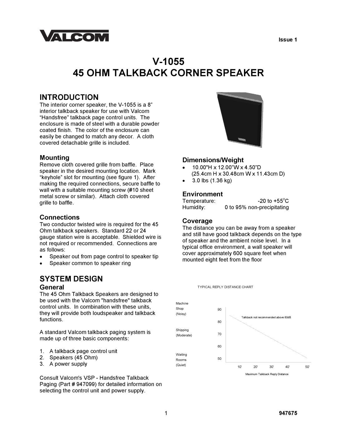 Valcom V-1055 dimensions Introduction, System Design 