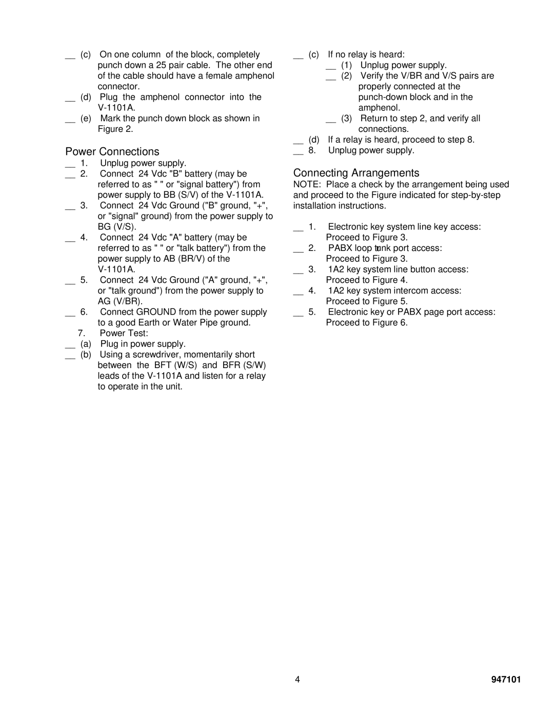 Valcom V-1101A specifications Power Connections, Connecting Arrangements 