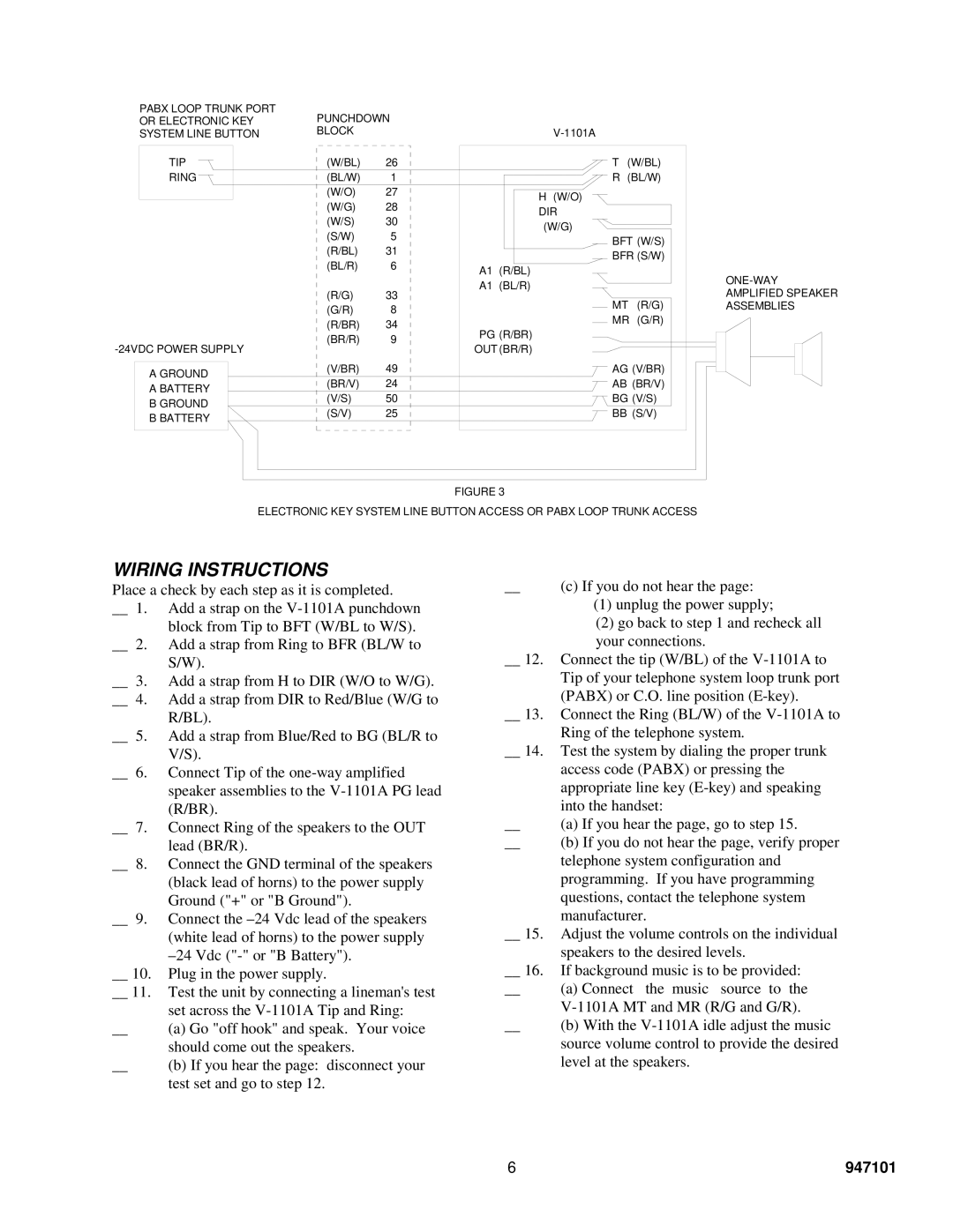 Valcom V-1101A specifications Wiring Instructions 