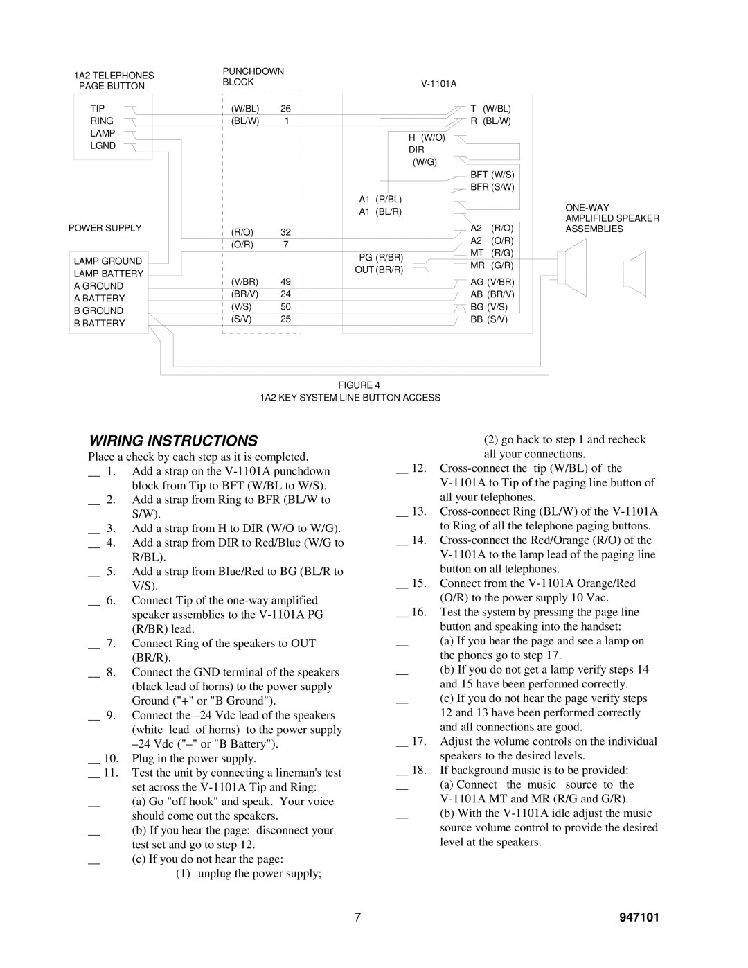 Valcom V-1101A specifications Test the unit by connecting a linemans test 