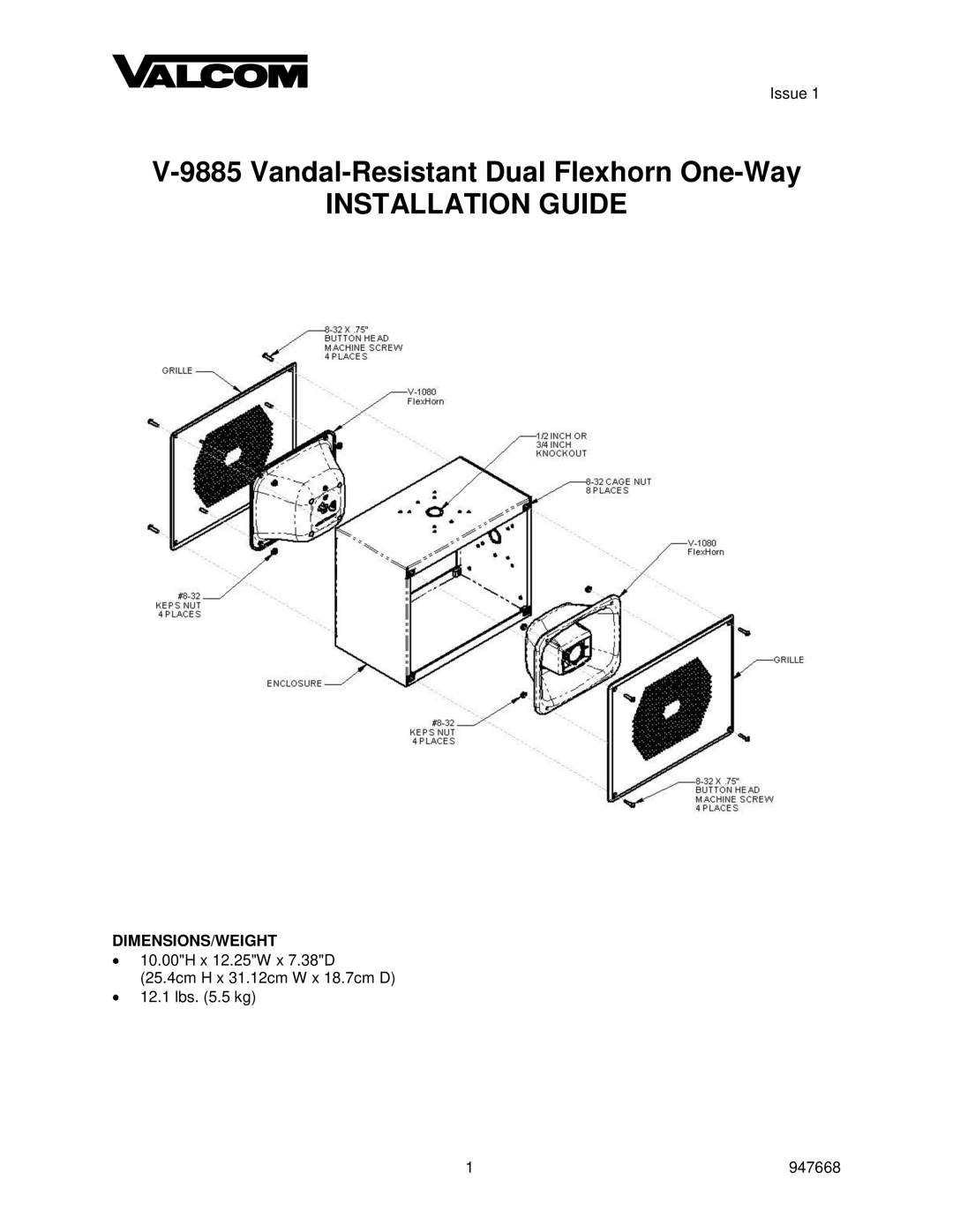 Valcom V-9885 dimensions Installation Guide 