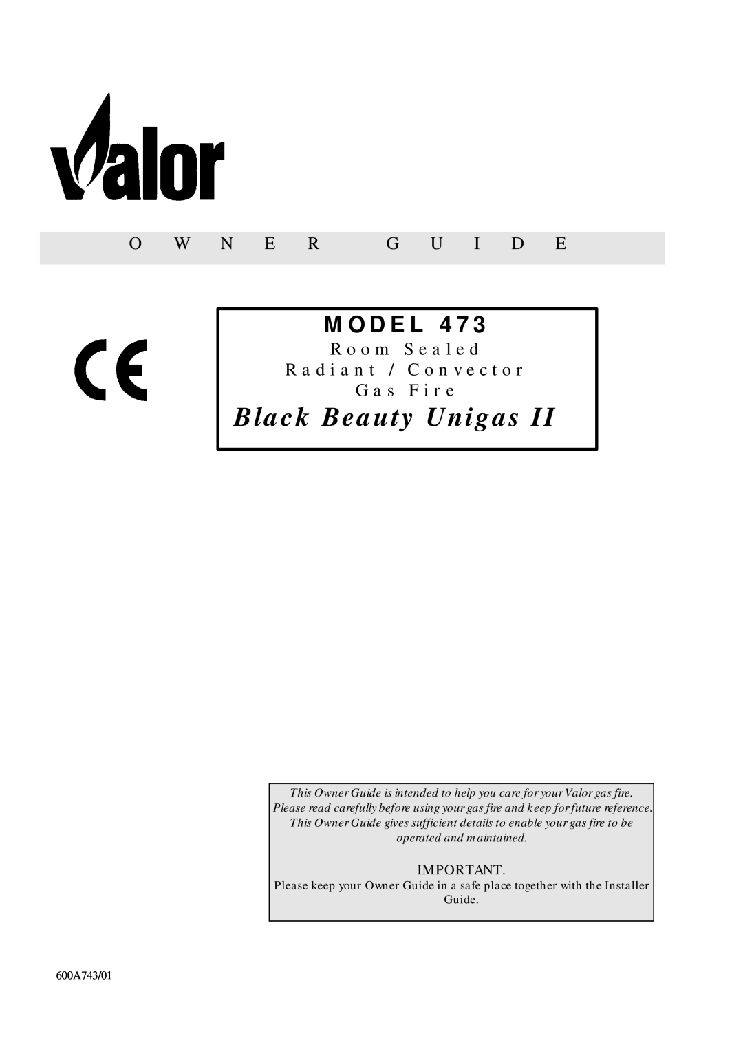 Valor Auto Companion Inc 473 manual O W N E R G U I D E, R o o m S e a l e d, Black Beauty Unigas, M O D E L, Guide 