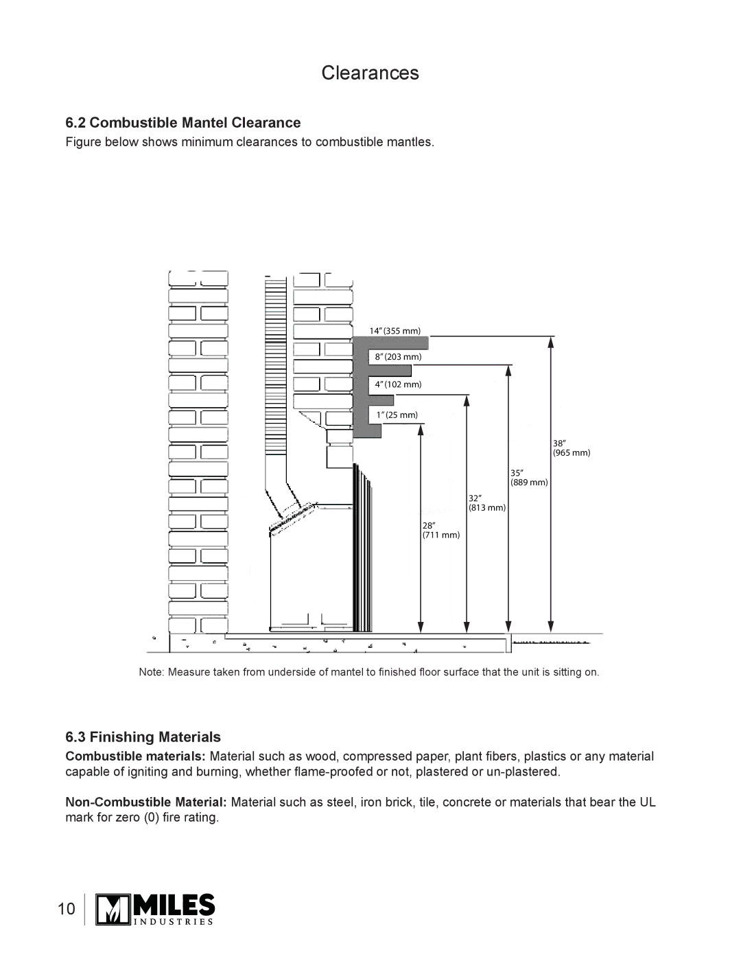 Valor Auto Companion Inc 739DVN, 739DVP owner manual Combustible Mantel Clearance, Finishing Materials 