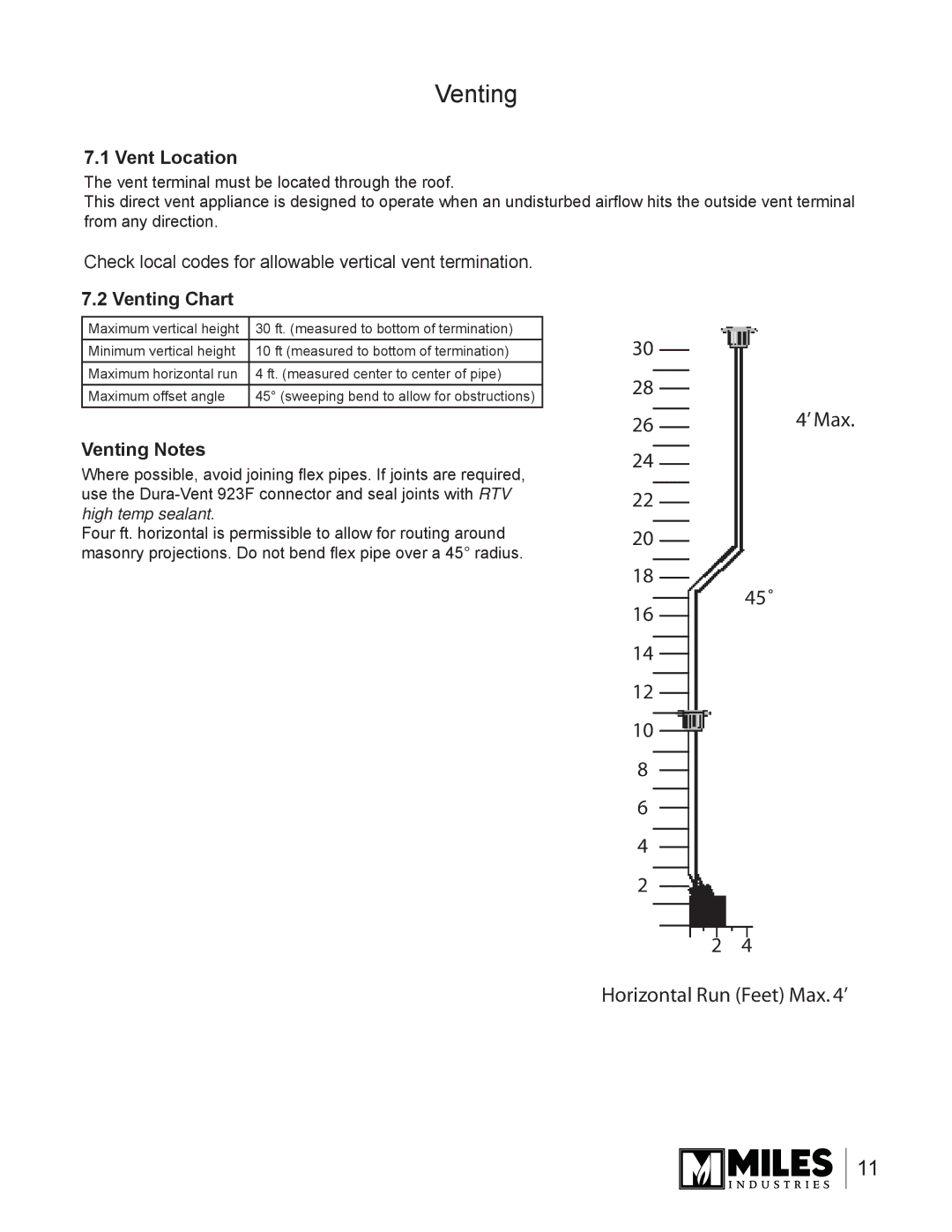 Valor Auto Companion Inc 739DVP, 739DVN owner manual Vent Location, Venting Chart, Venting Notes 