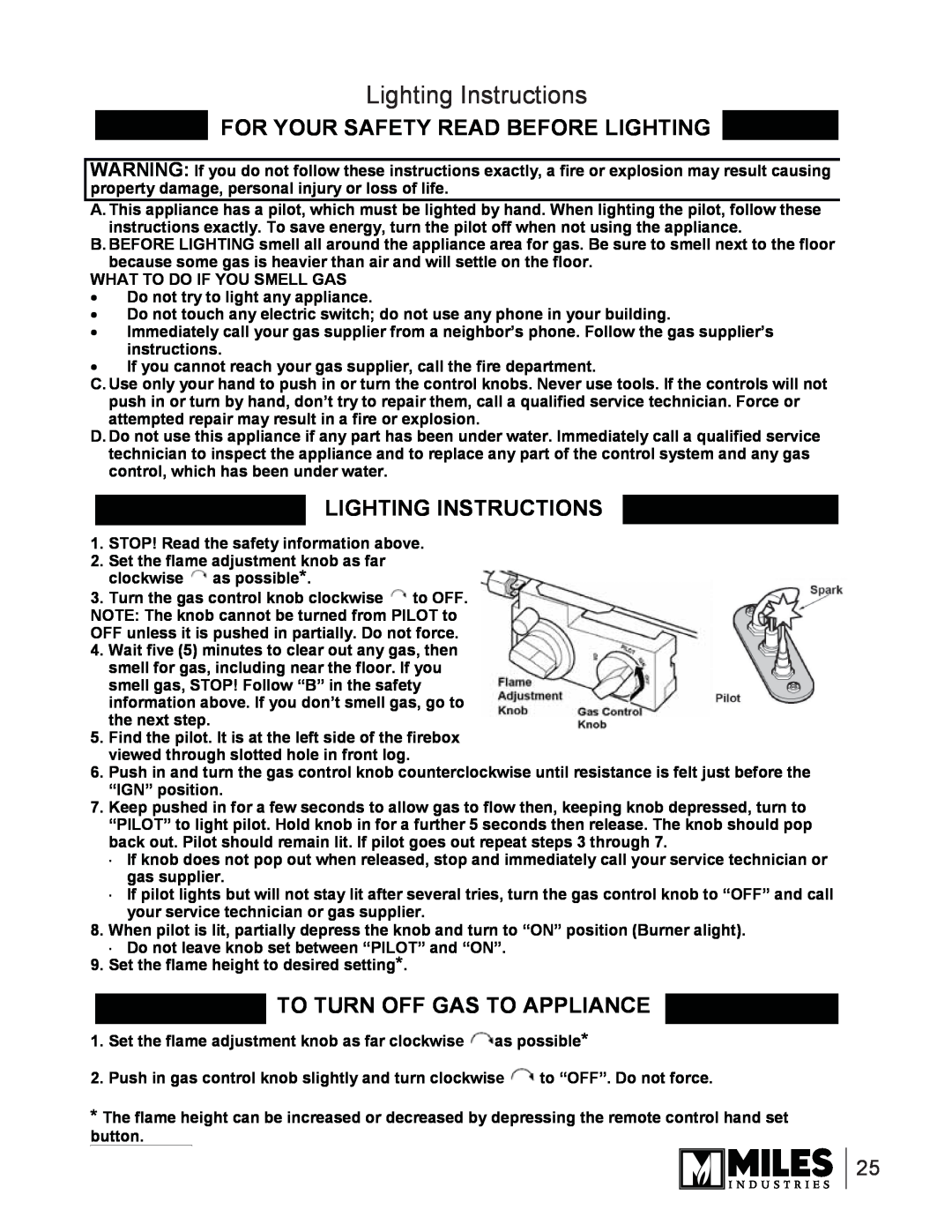 Valor Auto Companion Inc 739DVP Lighting Instructions, For Your Safety Read Before Lighting, To Turn Off Gas To Appliance 