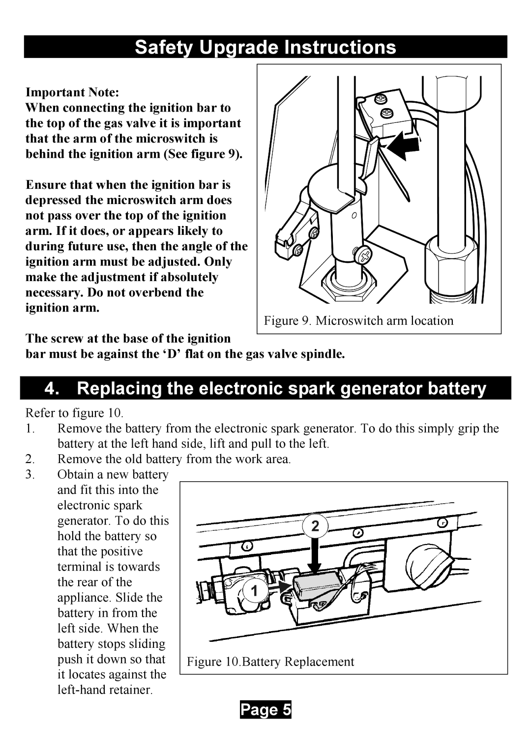 Valor Auto Companion Inc 837 AP, 837 AN manual Replacing the electronic spark generator battery, Microswitch arm location 