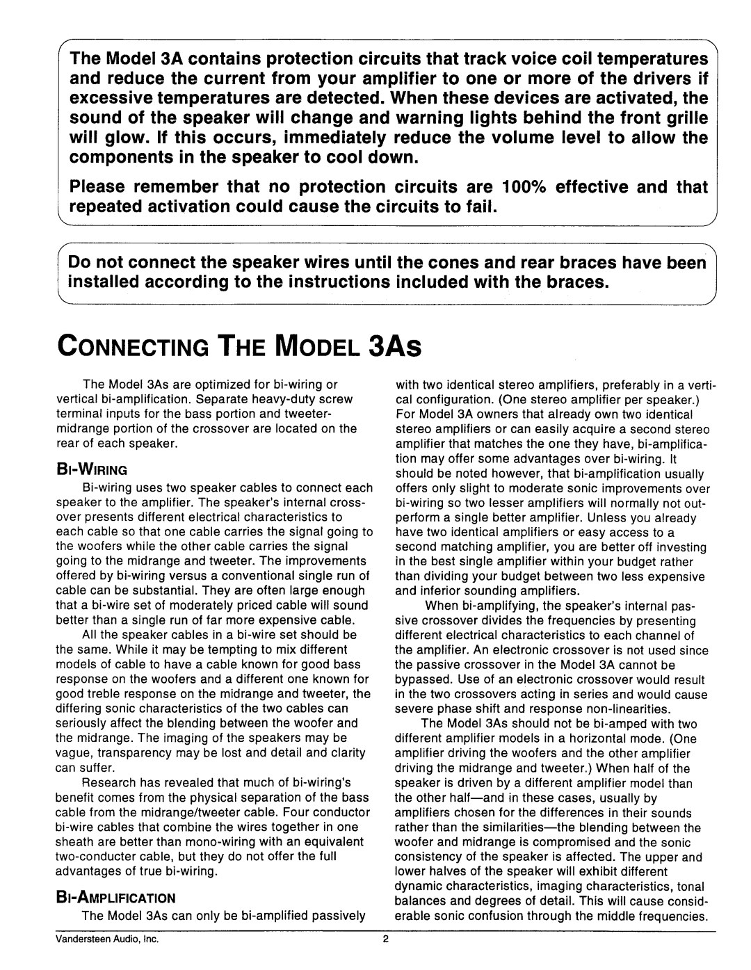 Vandersteen Audio 3A manual 