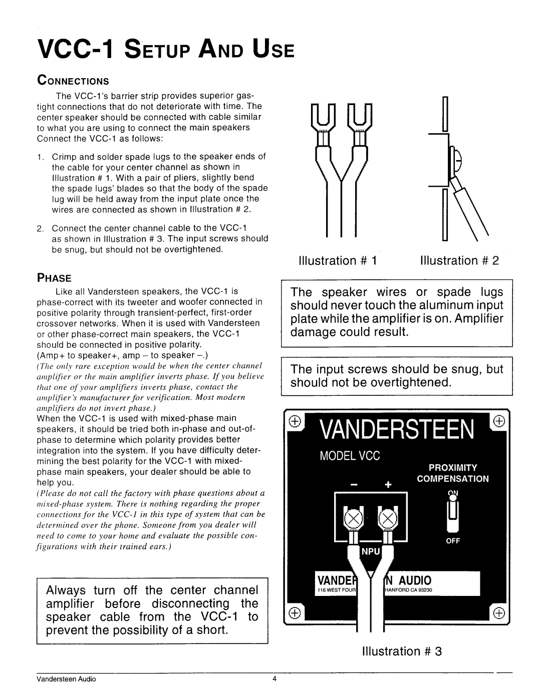 Vandersteen Audio VCC-1 manual 