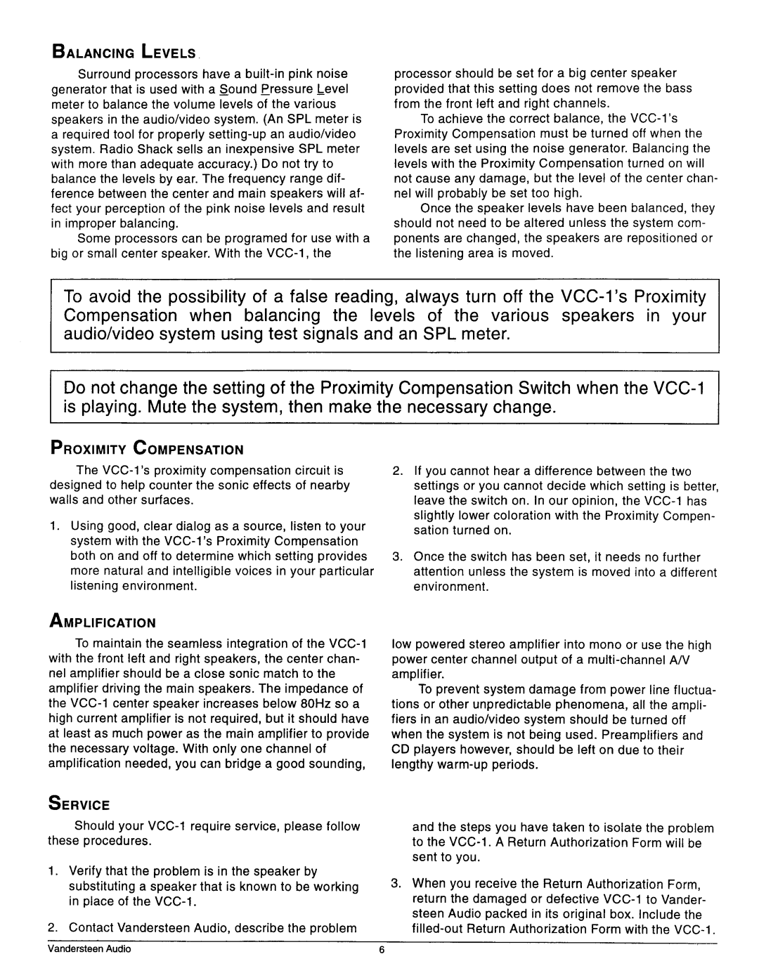 Vandersteen Audio VCC-1 manual 
