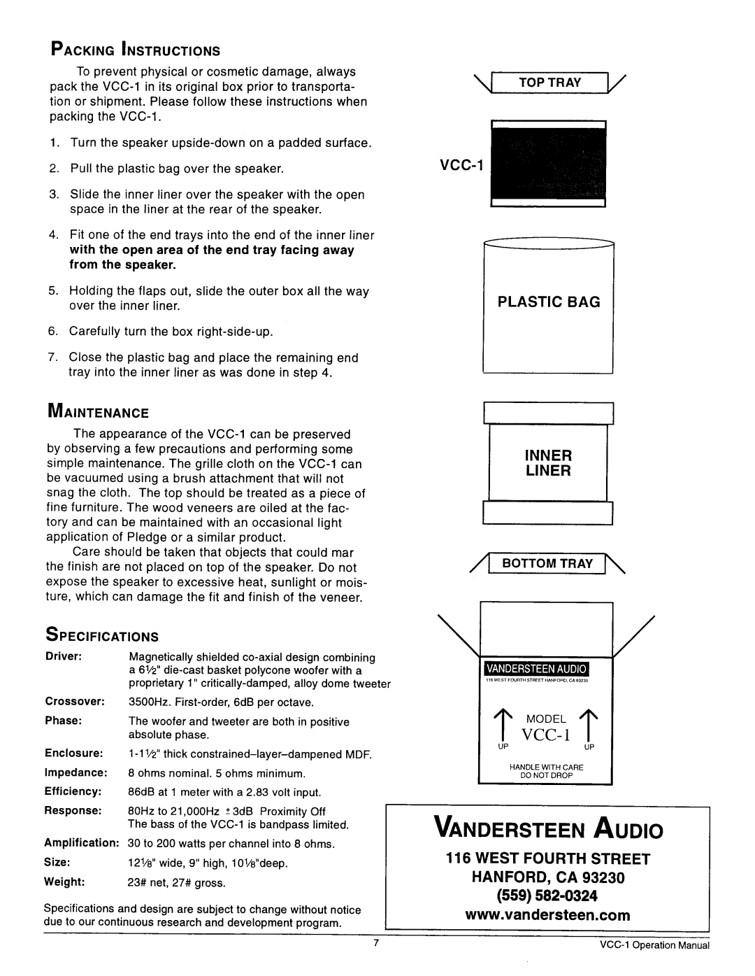 Vandersteen Audio VCC-1 manual 