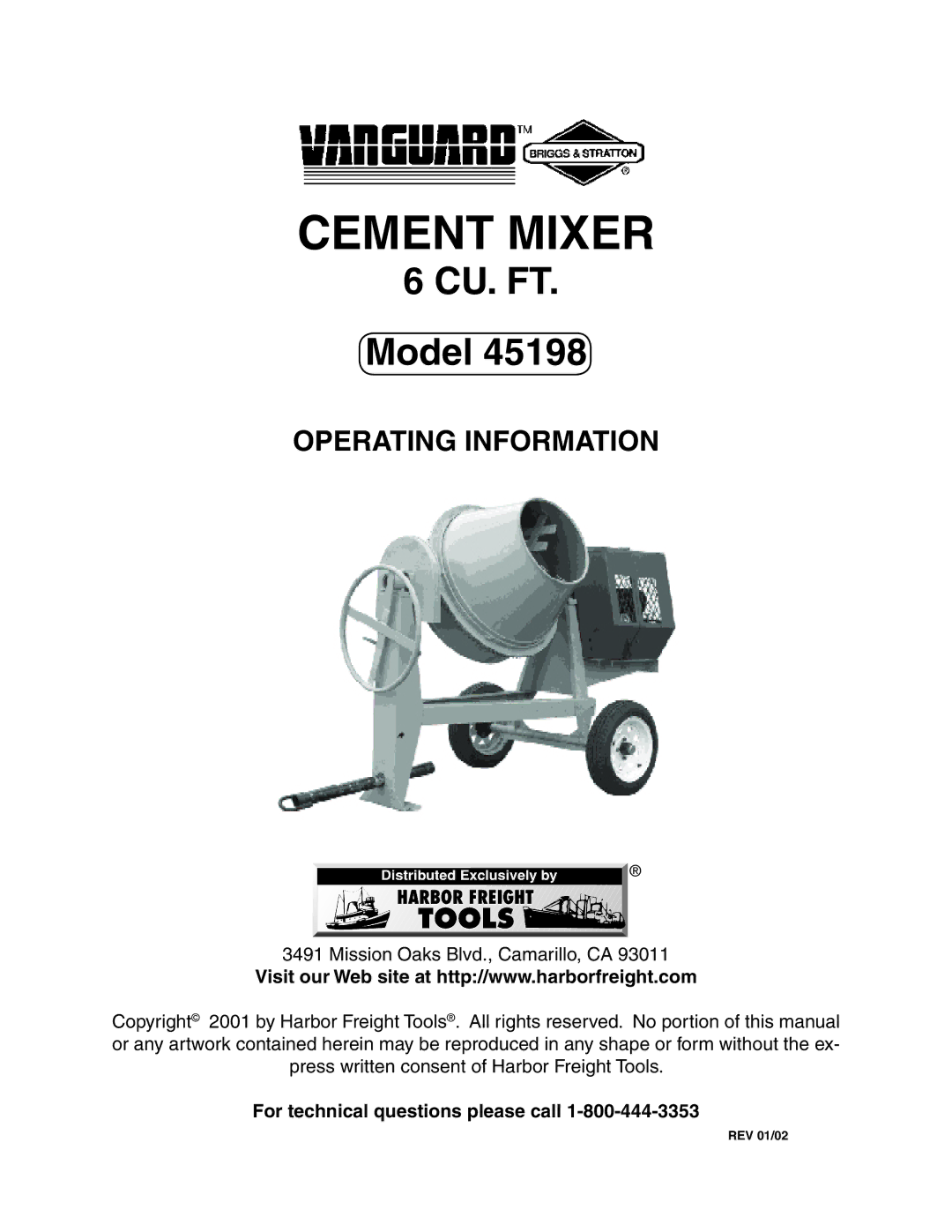 Vanguard 45198 manual Cement Mixer 