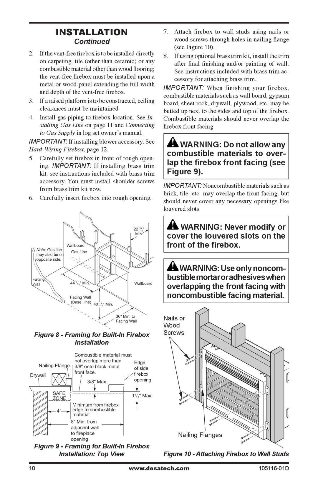 Vanguard FBST manual Framing for Built-In Firebox Installation 