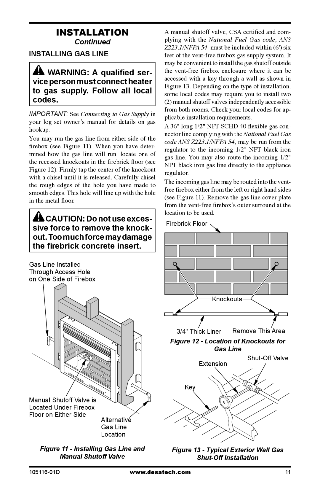 Vanguard FBST manual Installing gas line, Location of Knockouts for Gas Line 