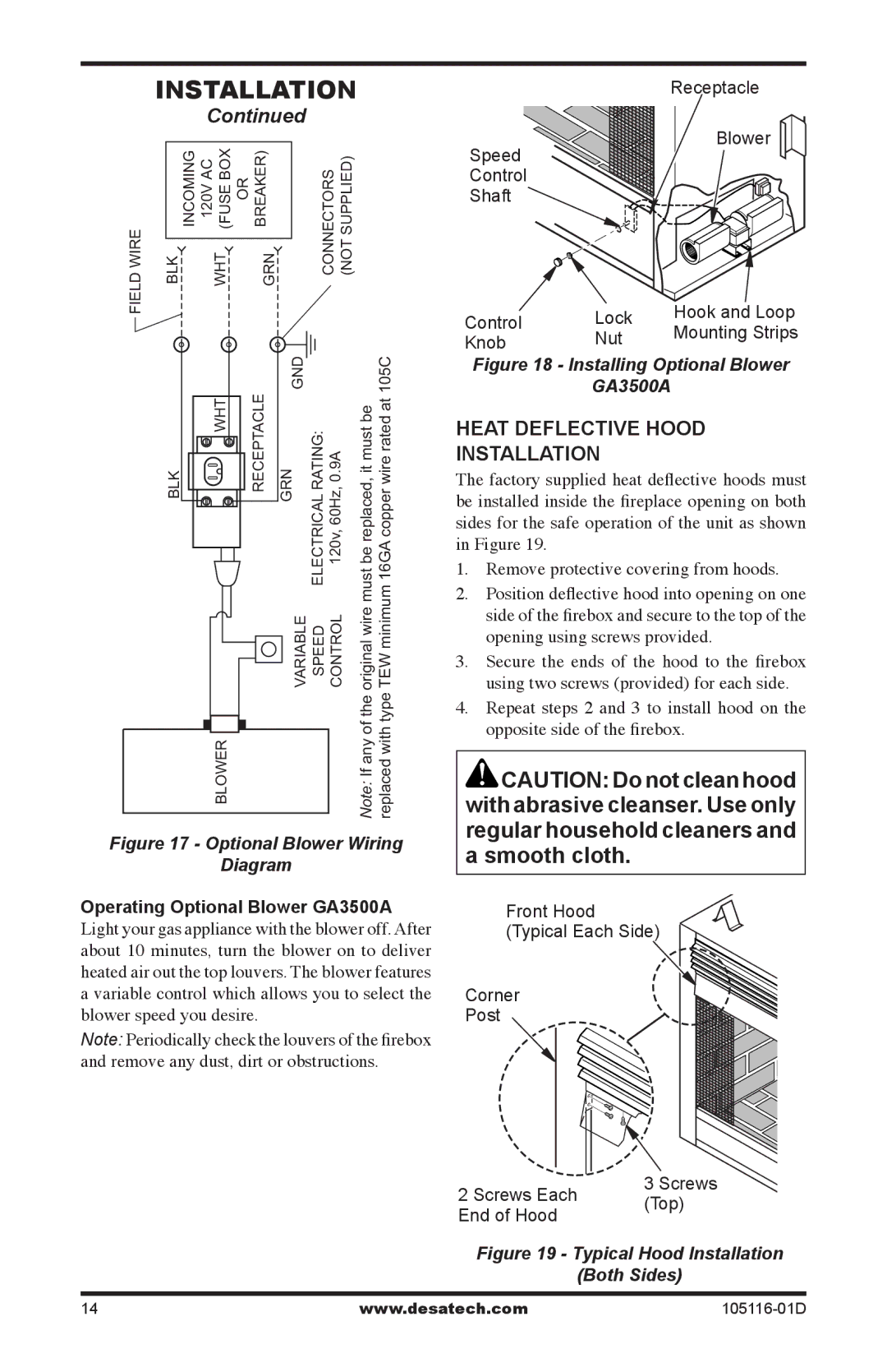 Vanguard FBST manual Heat Deflective Hood installation, Receptacle 