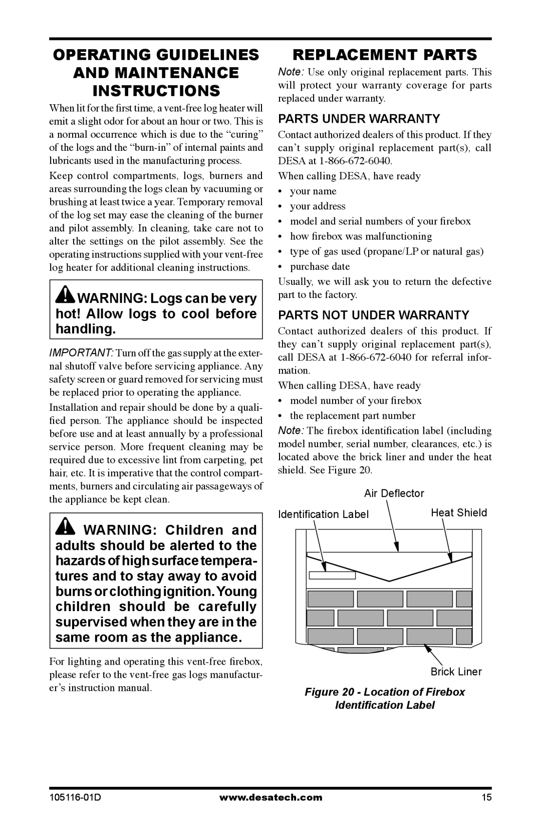 Vanguard FBST manual Operating Guidelines Maintenance Instructions, Replacement Parts, Parts Under Warranty 