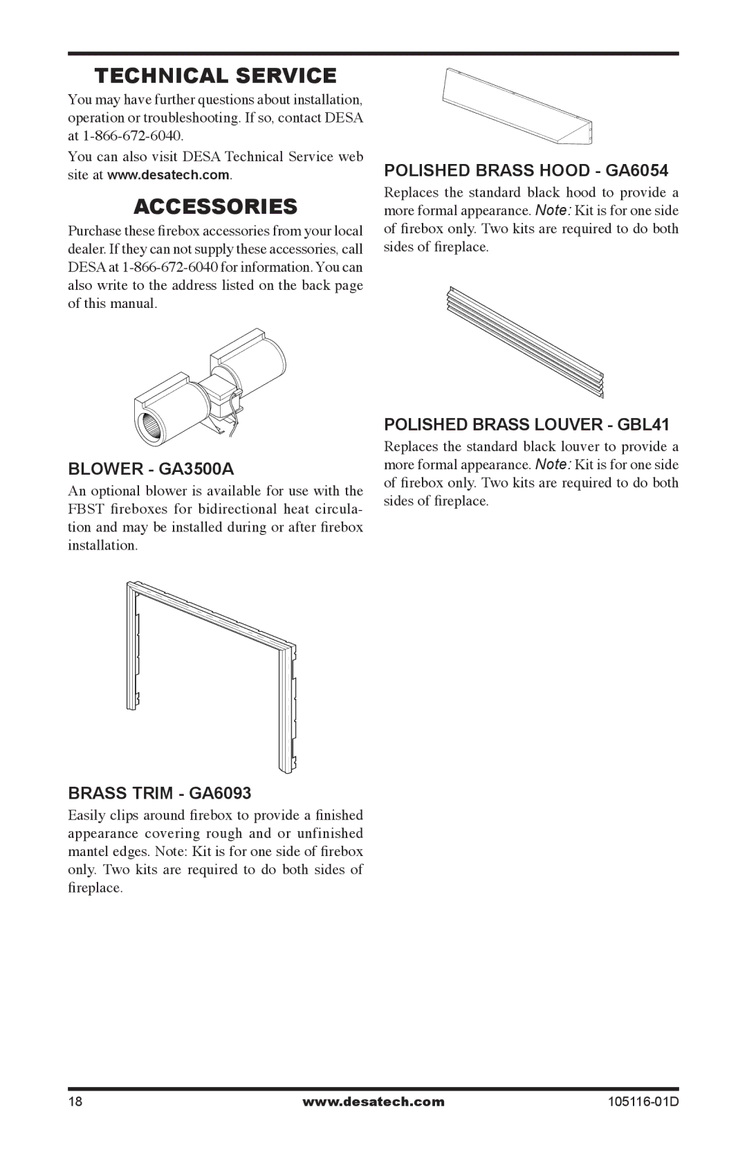 Vanguard FBST manual Technical Service, Accessories 