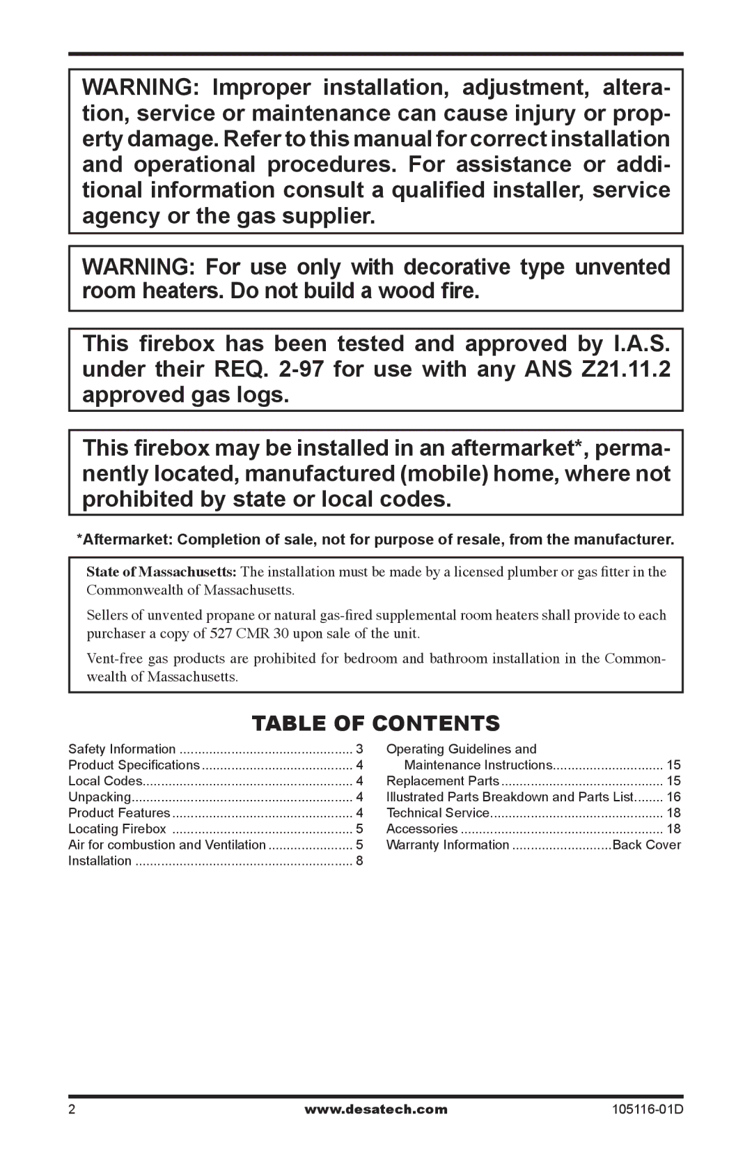 Vanguard FBST manual Table of Contents 