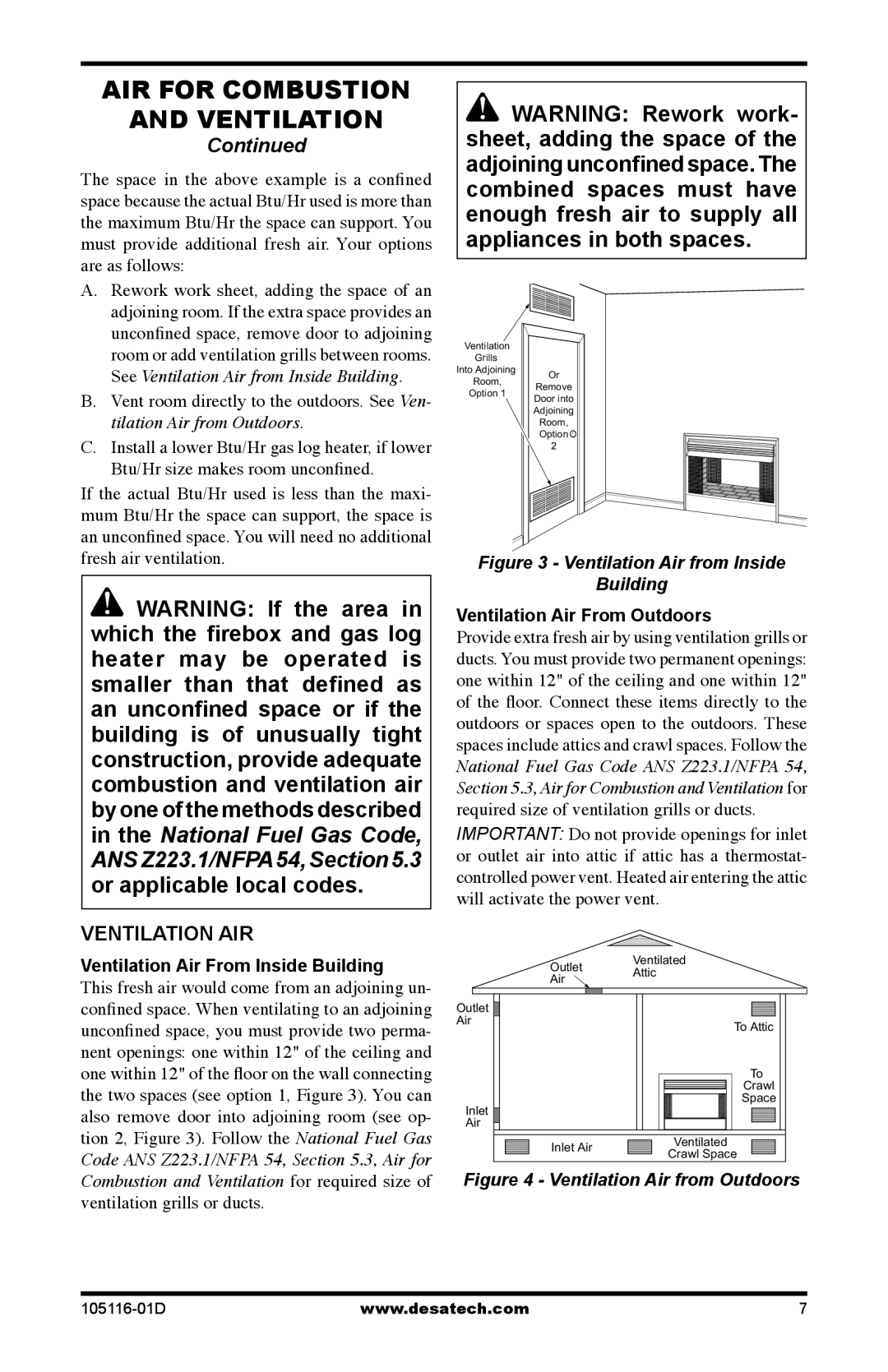 Vanguard FBST manual Ventilation Air From Inside Building, Ventilation Air From Outdoors 