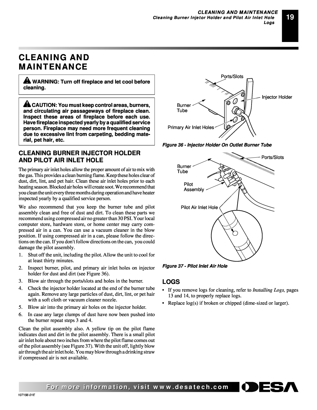 Vanguard Heating 107156-01E.pdf installation manual Cleaning And Maintenance, Logs 