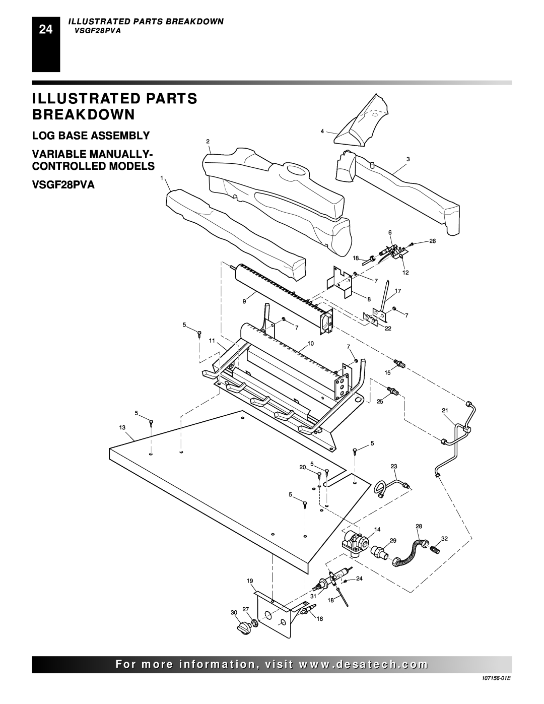 Vanguard Heating 107156-01E.pdf Illustrated Parts Breakdown, Log Base Assembly, Variable Manually Controlled Models 