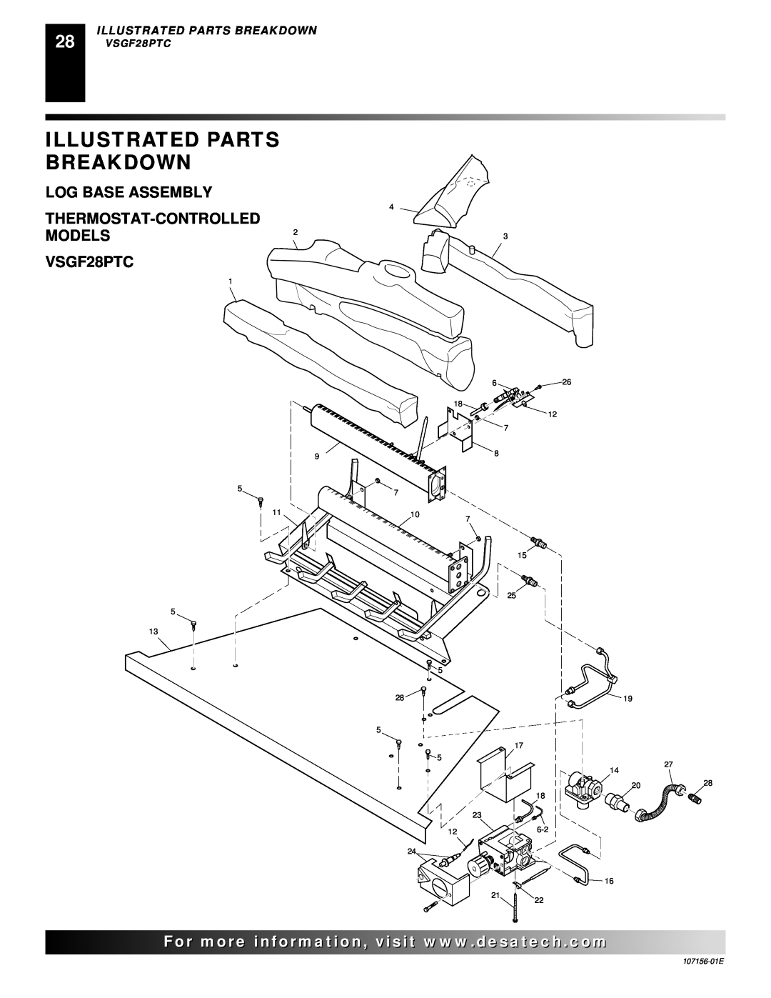 Vanguard Heating 107156-01E.pdf LOG BASE ASSEMBLY THERMOSTAT-CONTROLLED MODELS2, Illustrated Parts Breakdown, VSGF28PTC 