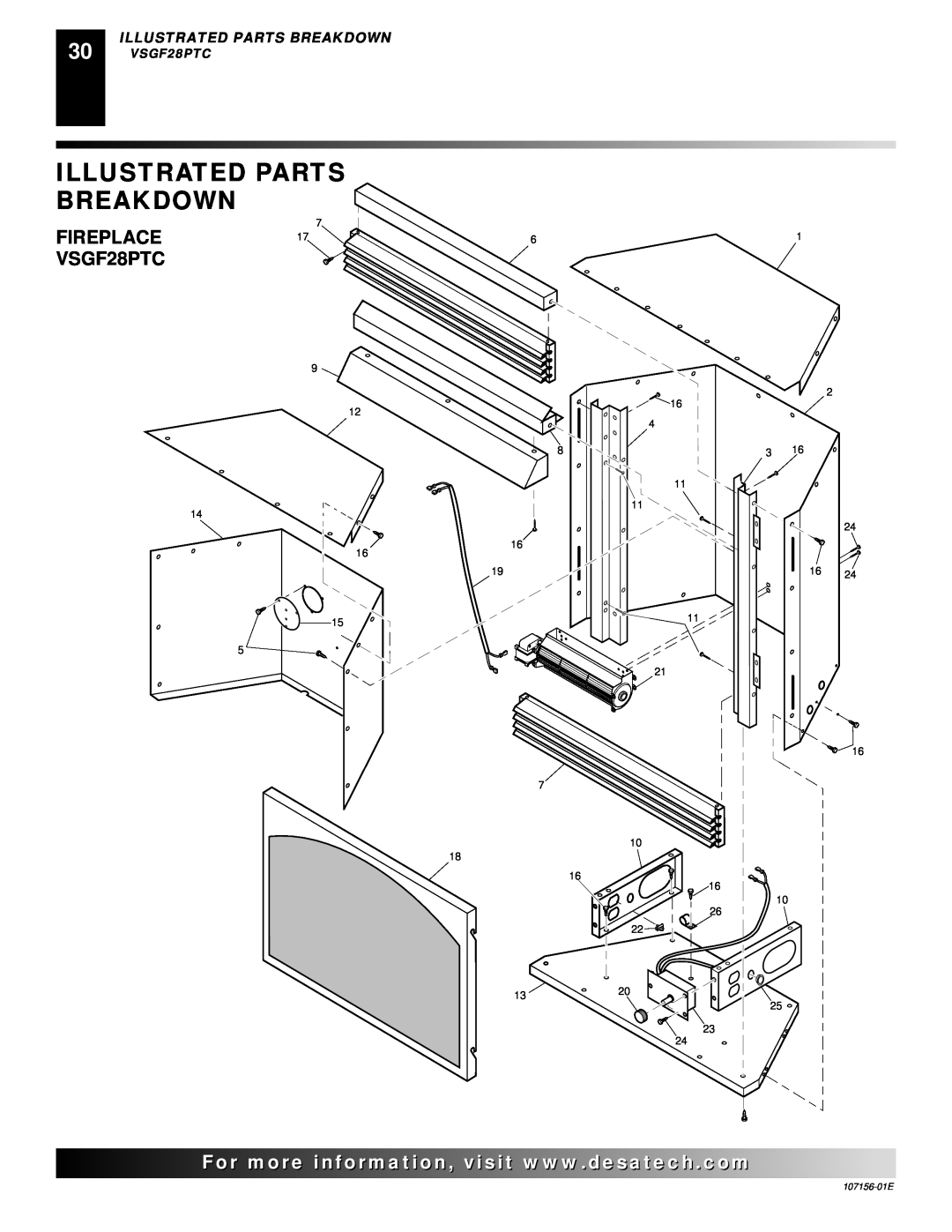 Vanguard Heating 107156-01E.pdf installation manual FIREPLACE17 VSGF28PTC, Illustrated Parts Breakdown 