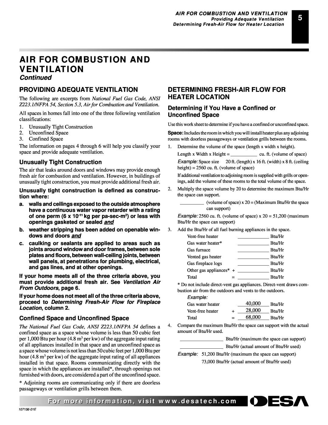 Vanguard Heating 107156-01E.pdf Providing Adequate Ventilation, Determining Fresh-Airflow For Heater Location, Continued 