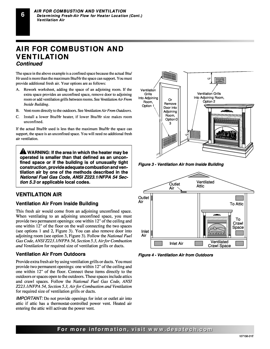 Vanguard Heating 107156-01E.pdf Ventilation Air From Inside Building, Ventilation Air From Outdoors, Continued 