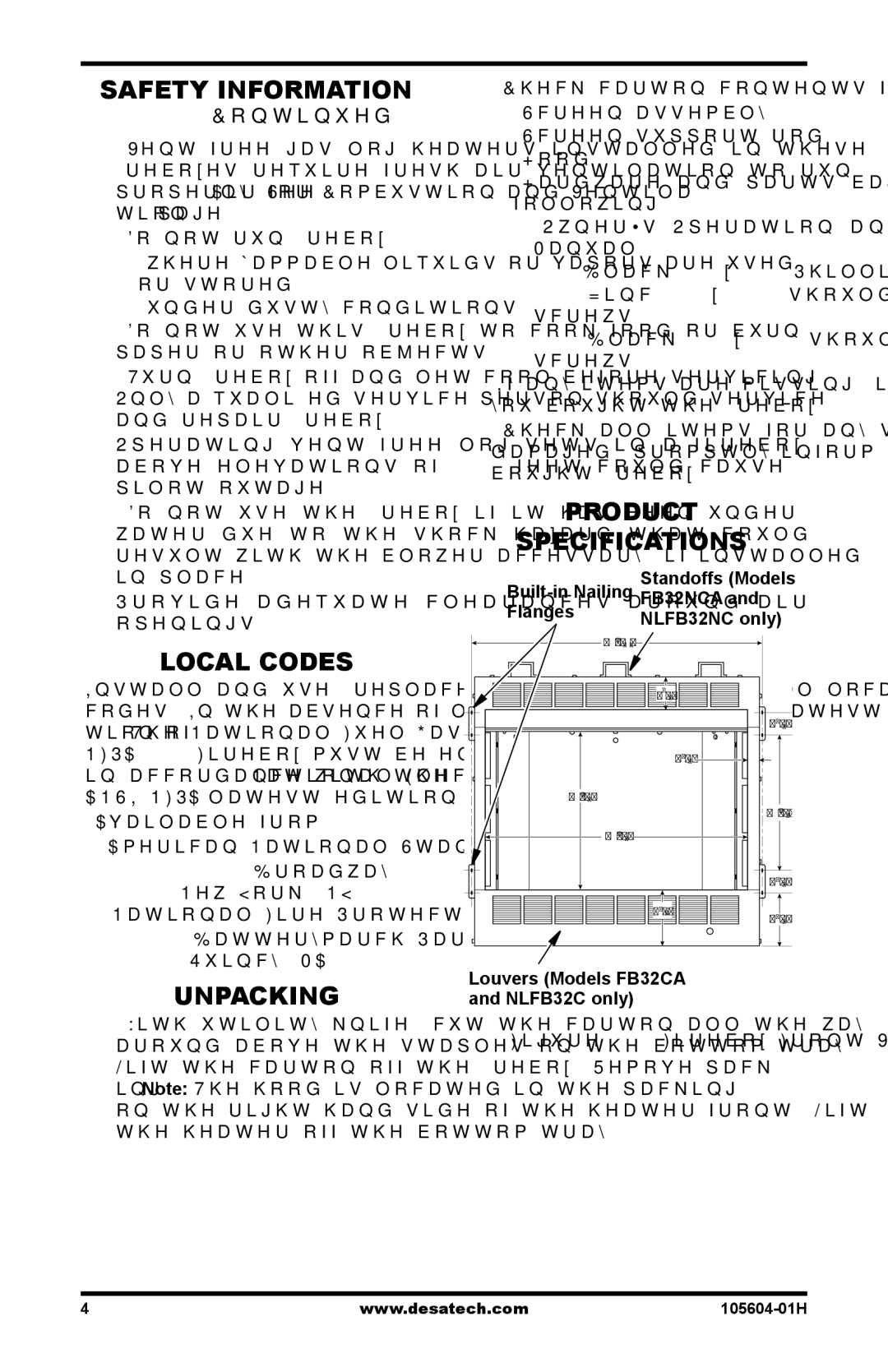 Vanguard Heating FB32CA, FB32NCA, NLFB32C, NLFB32NC dimensions Local Codes, Unpacking, Product Specifications 