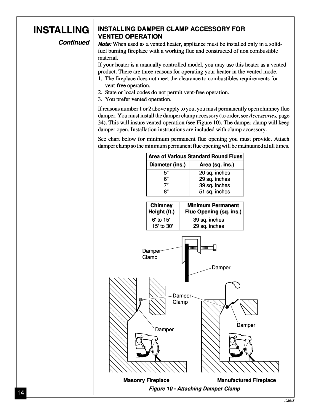 Vanguard Heating Gas Log Heater installation manual Installing, Continued, You prefer vented operation 