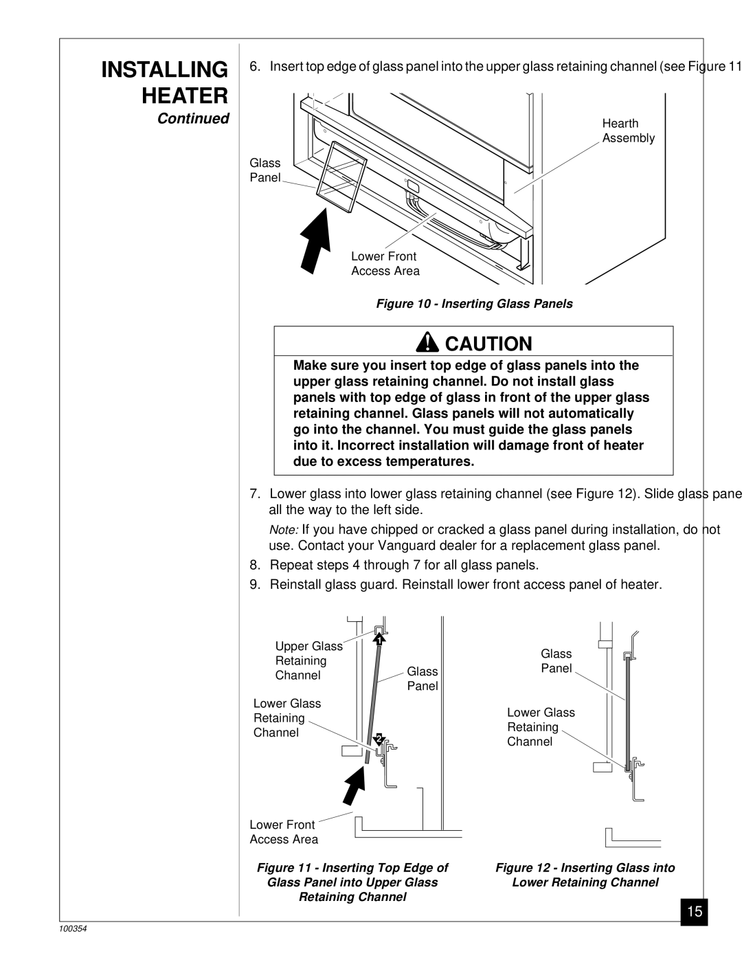 Vanguard Heating GVB35P, GVB50P installation manual Inserting Glass Panels 