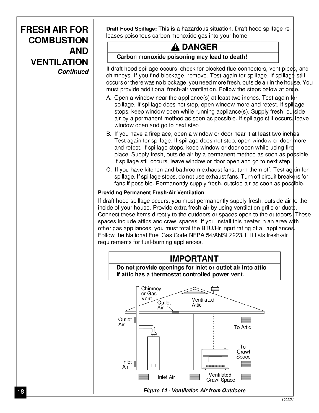 Vanguard Heating GVB50P, GVB35P installation manual Fresh AIR for, Ventilation Air from Outdoors 