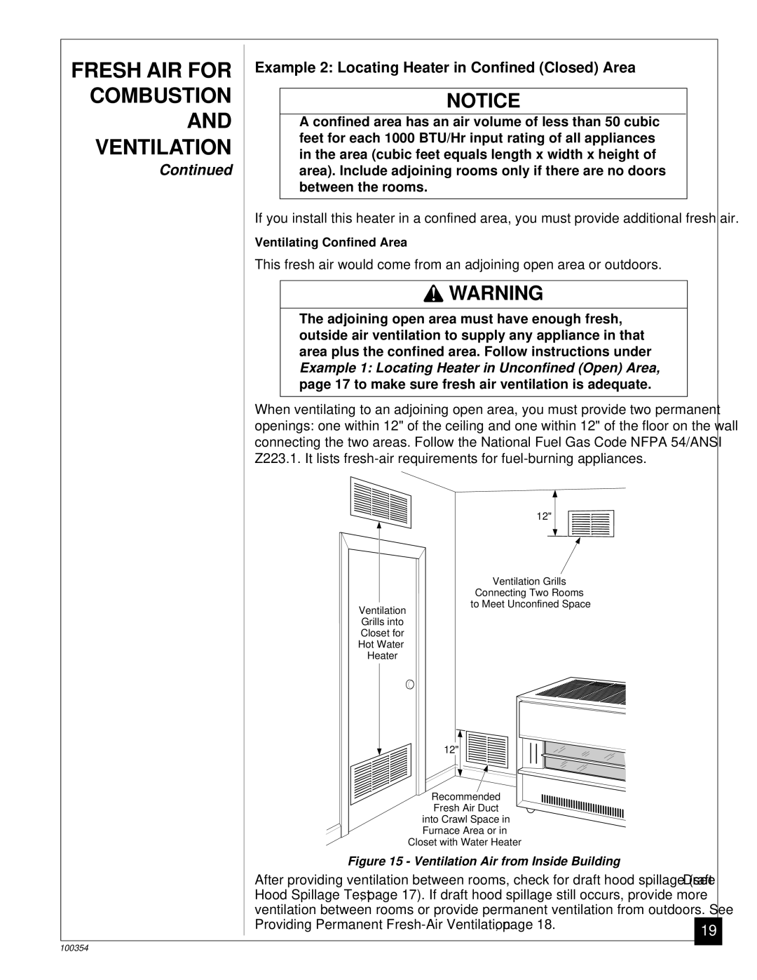 Vanguard Heating GVB35P, GVB50P installation manual Confined area has an air volume of less than 50 cubic 