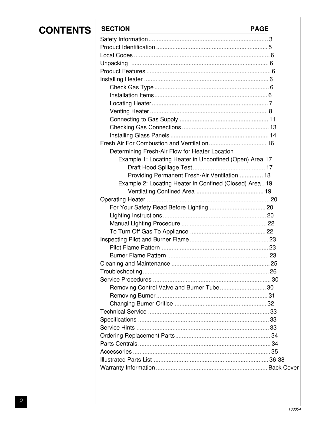 Vanguard Heating GVB50P, GVB35P installation manual Contents 