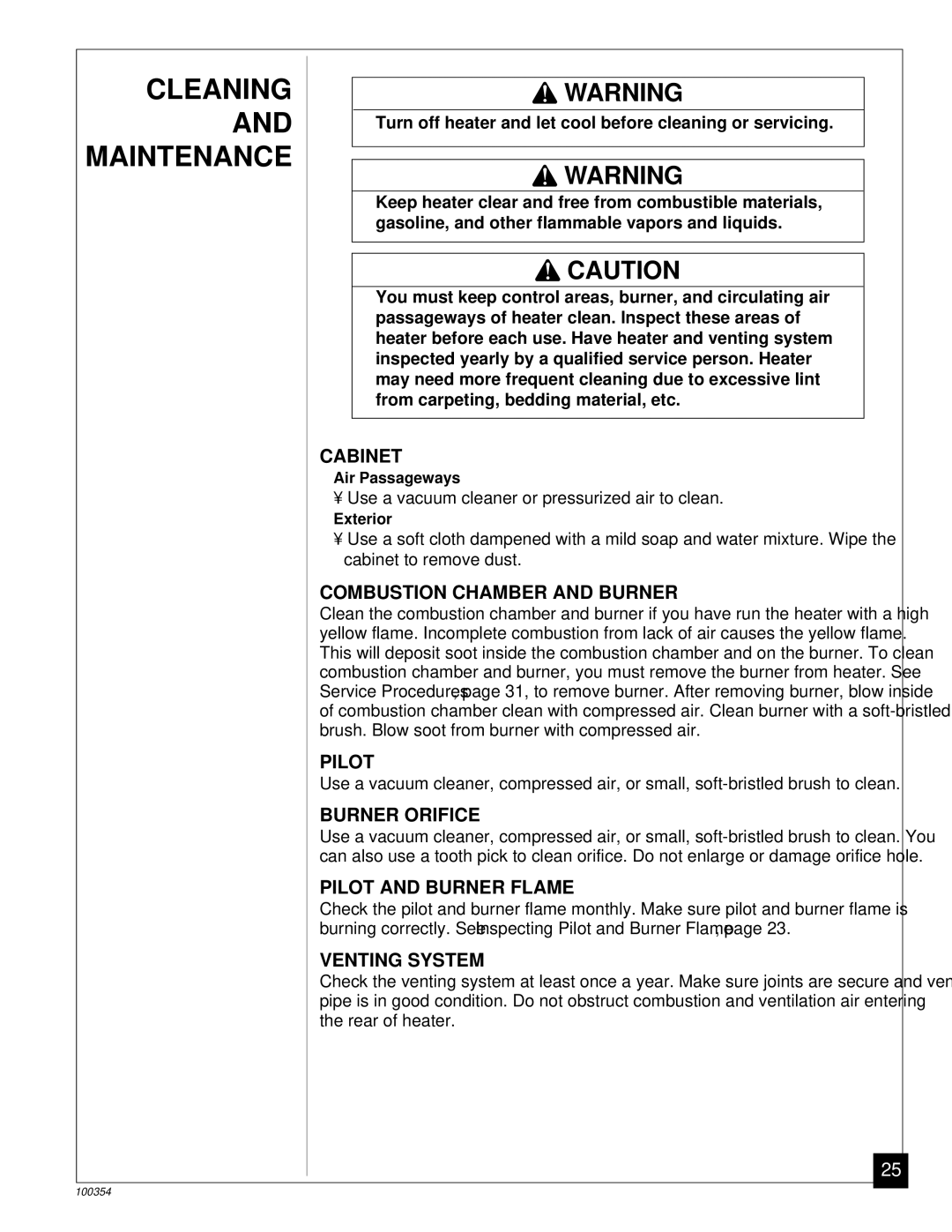 Vanguard Heating GVB35P, GVB50P installation manual Cleaning and Maintenance 