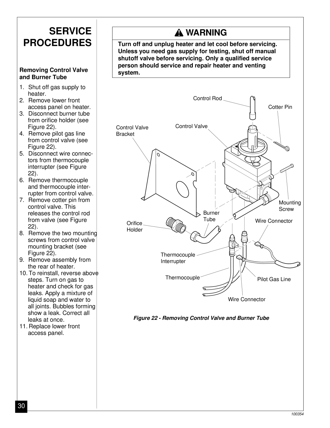 Vanguard Heating GVB50P, GVB35P installation manual Service Procedures, Removing Control Valve and Burner Tube 