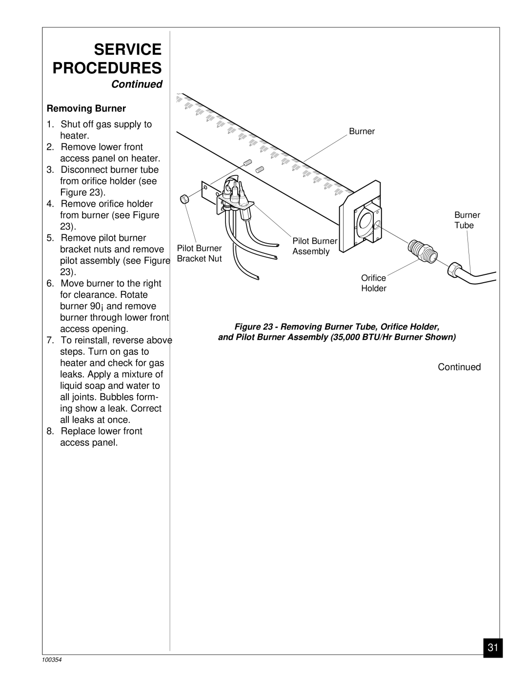 Vanguard Heating GVB35P, GVB50P installation manual Removing Burner 