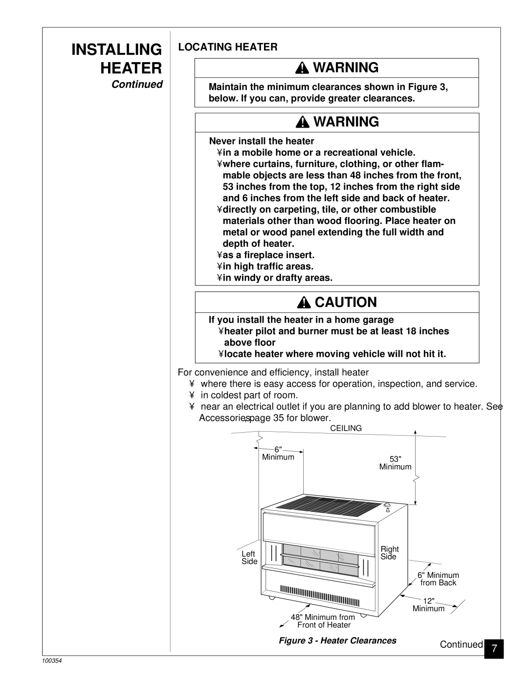 Vanguard Heating GVB35P, GVB50P installation manual Installing Heater, Locating Heater 