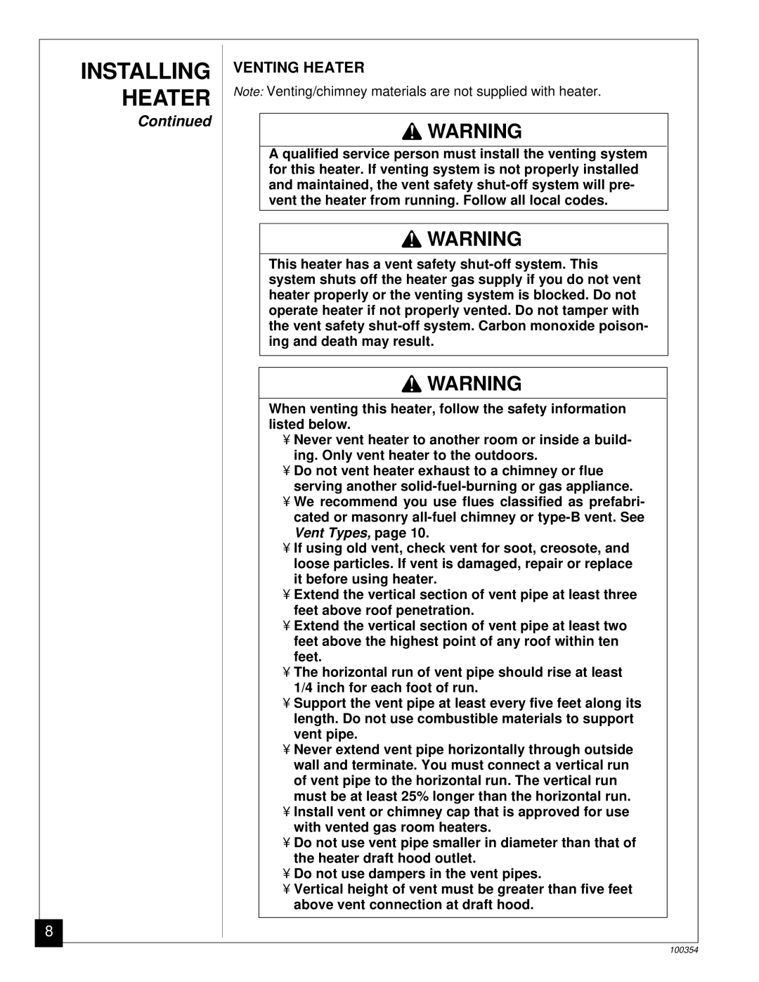 Vanguard Heating GVB50P, GVB35P installation manual Venting Heater 