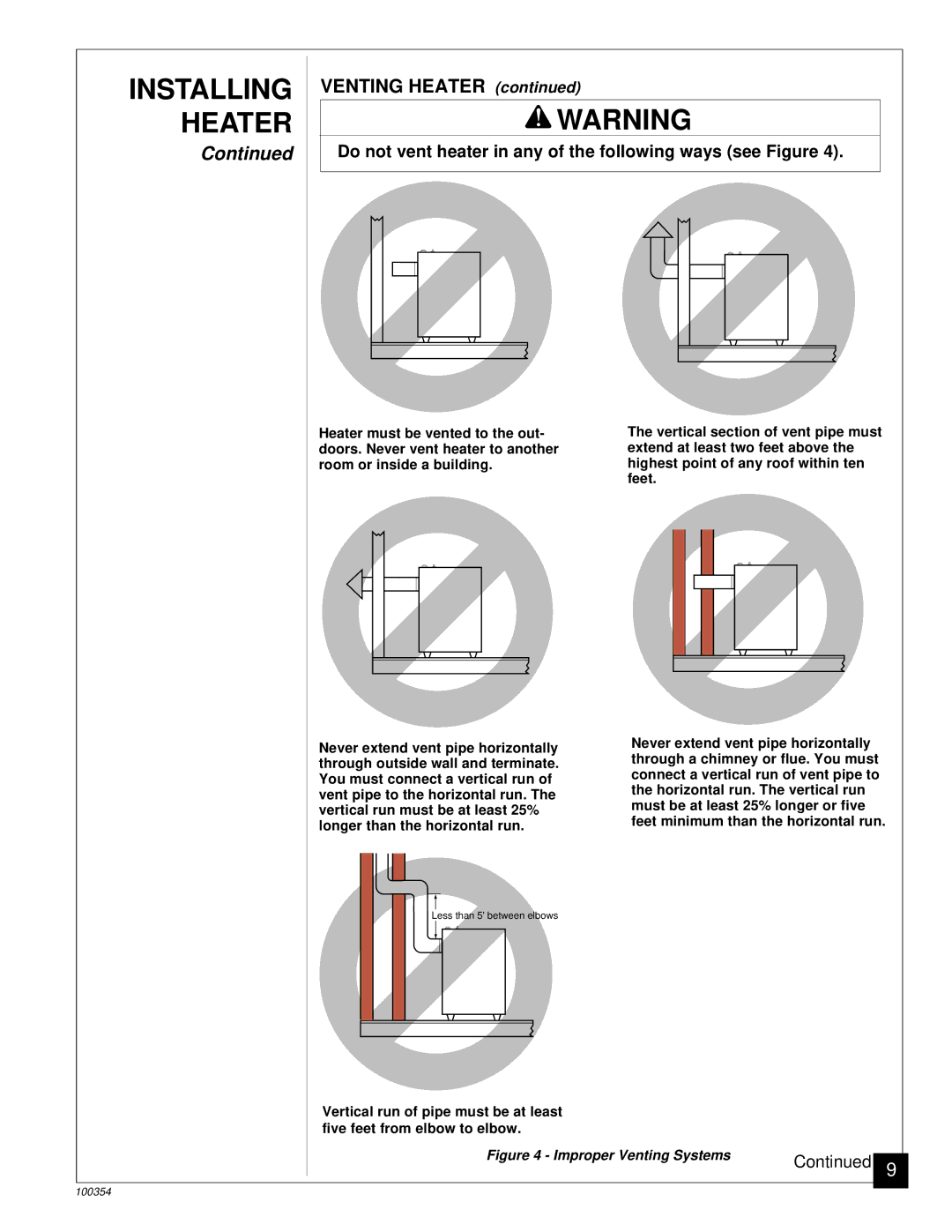 Vanguard Heating GVB35P, GVB50P Venting Heater, Do not vent heater in any of the following ways see Figure 