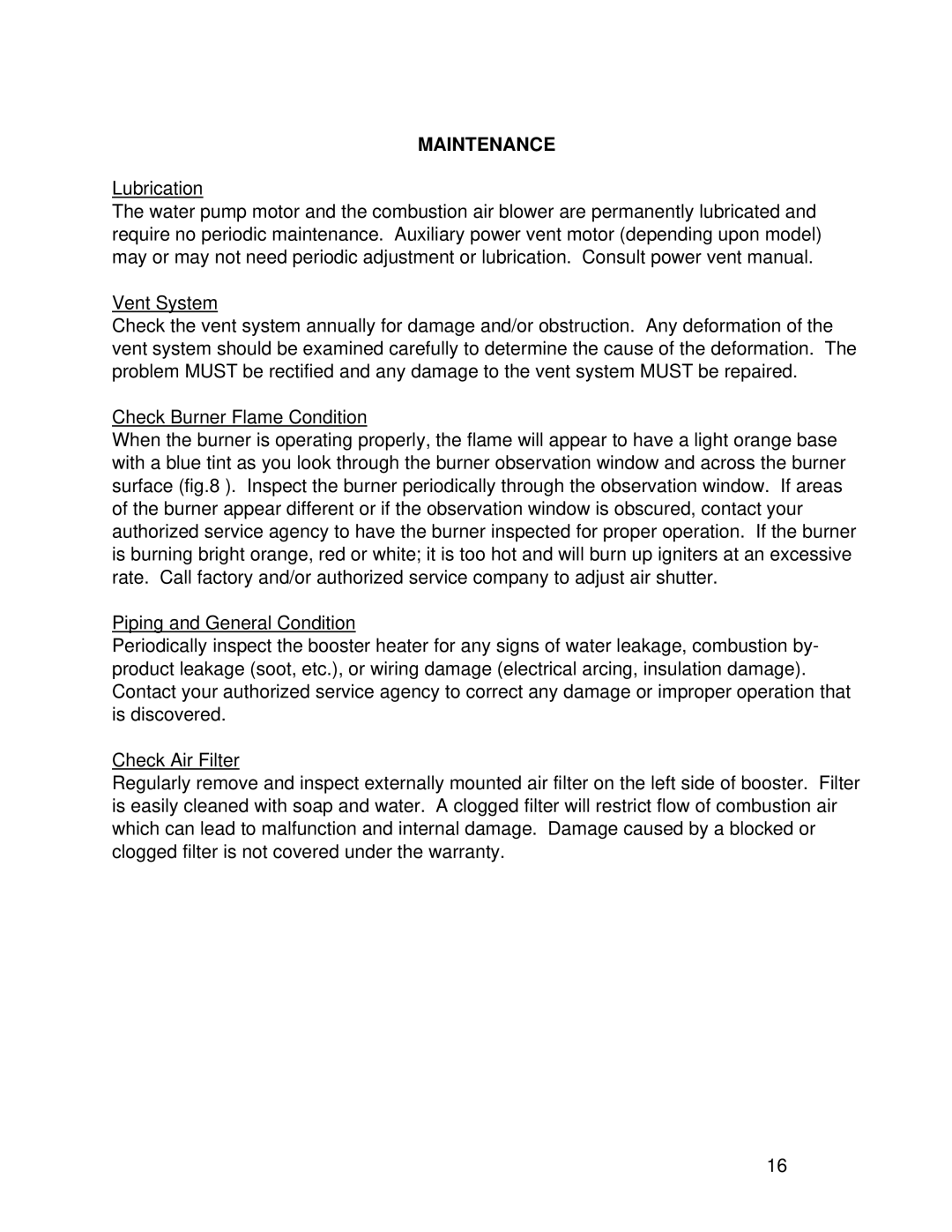 Vanguard Heating PM200, PM400 operation manual Maintenance 