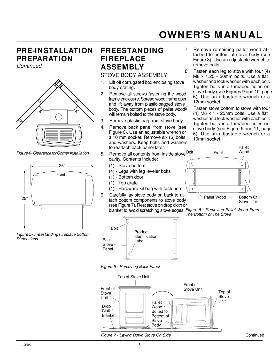 Vanguard Heating SBVBP(A), SBVBN(A) installation manual Stove Body Assembly, Use an adjustable wrench or a 10mm socket 